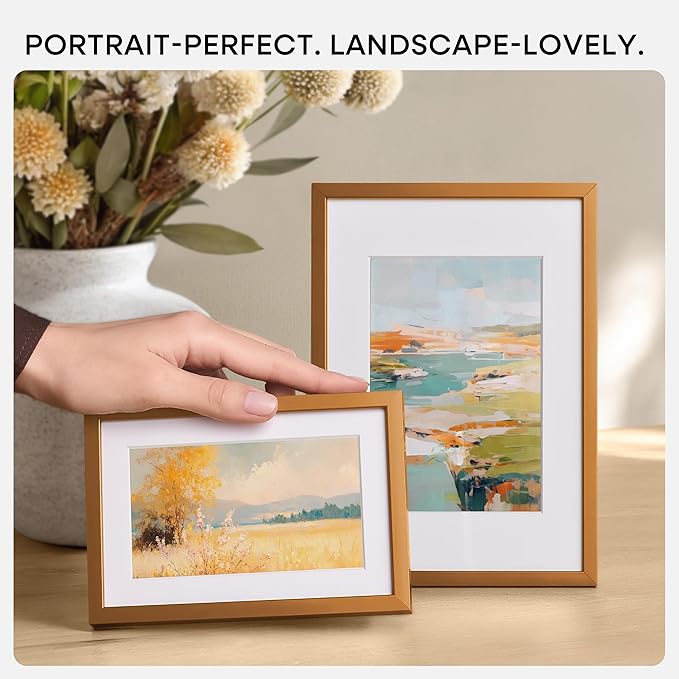 Homeforia 8x11 Picture Frame Bronze, High End Metal 8 x 11 Brass Frames with Mat 6 by 9 for Photo, 11x8 Frame Matted to 6x9 inch Print, 8by11 Wall or Tabletop Frame, Tempered Glass, Wall Kit, Set of 1