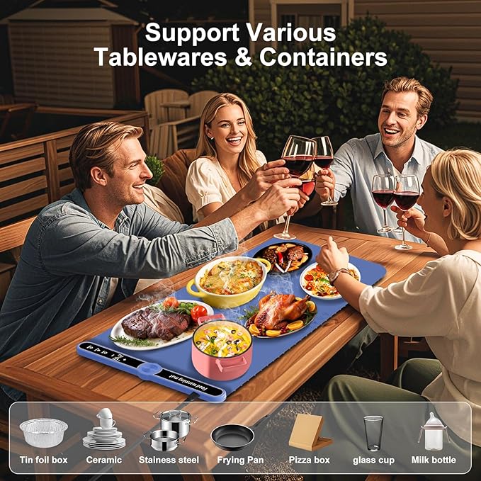 Electric Silicone Food Warmers for Parties Buffet XXL 40”X15” Extra Extra Large Food Warming Mat Keep Food Warm Last 18H Even Heating 104F to 248F with Child Lock Easy Clean