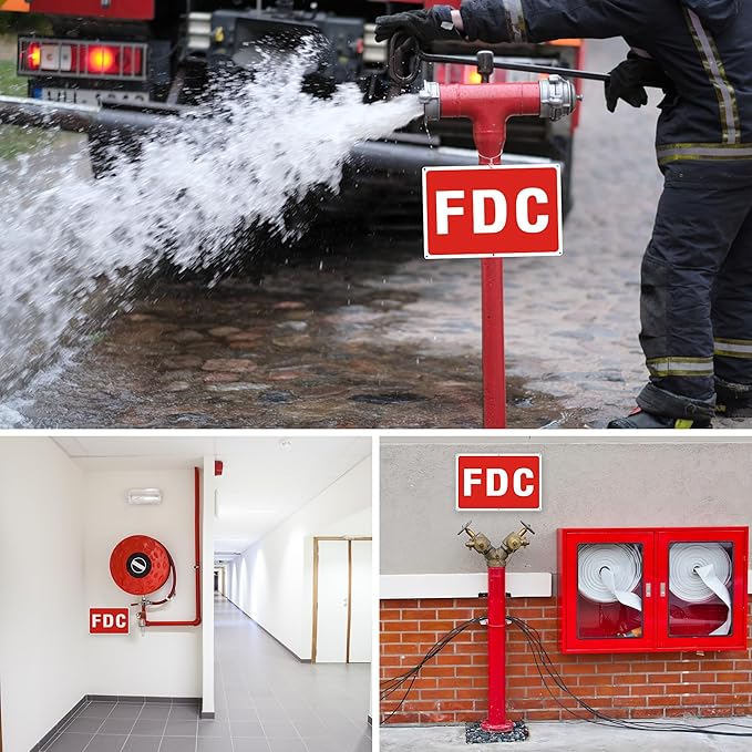 FDC Sign, 2 Pack FDC Signs Outdoor Aluminum Metal Sign, FDC Signs for Fire Department Connection, UV Protected Weather Resistant and Easy to Install (Size: 18x12 inches)