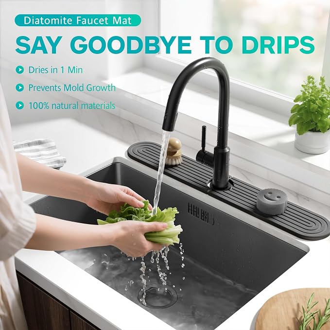 Stone Faucet Mat for Kitchen Sink – Diatomite Fast-Drying Stone Tray, Faucet - Image 4