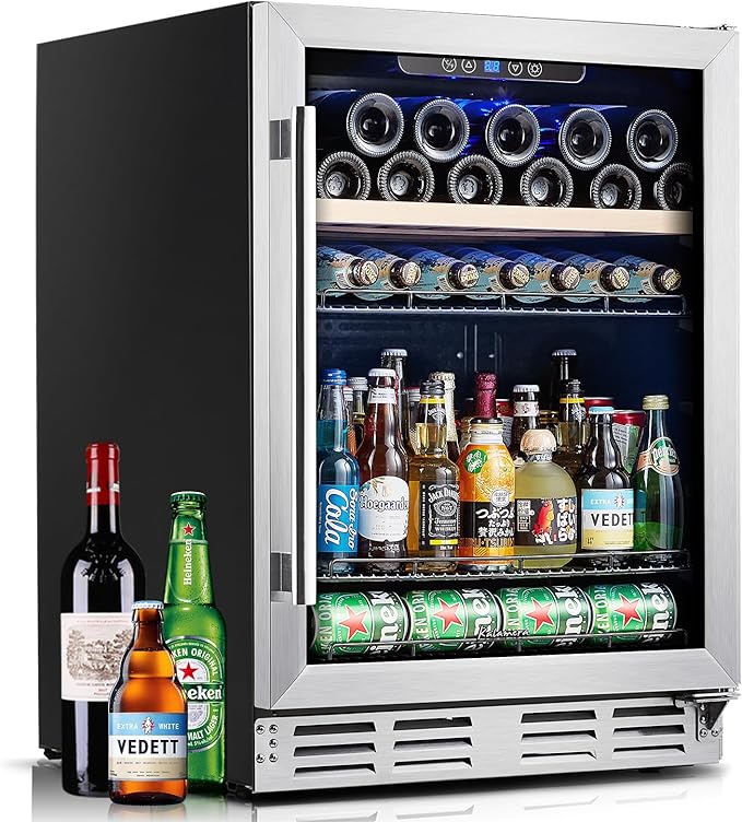 Kalamera Mini Fridge Beverage and Wine Cooler Built-in or Freestanding - 118 Cans & 16 Bottles Capacity Wine Refrigerator Cooler