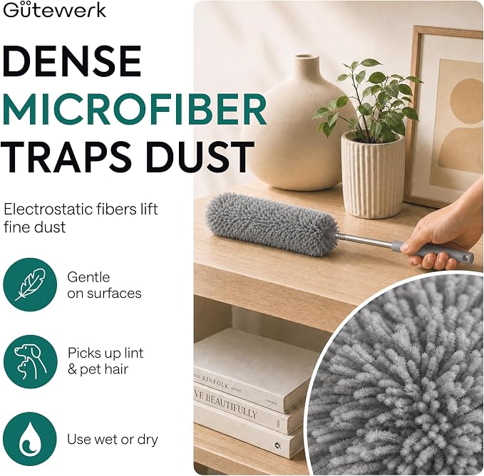 GÜTEWERK Extendable Microfiber Duster, 55 Inch - Image 2