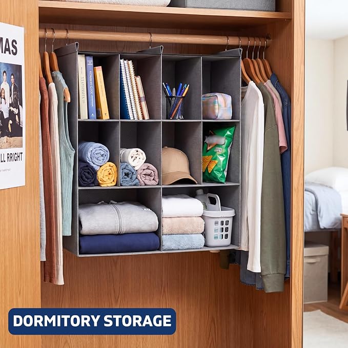 3 Tier Hanging Closet Organizer, 10 Compartments Dual Row Storage, 3 Sturdy - Image 5