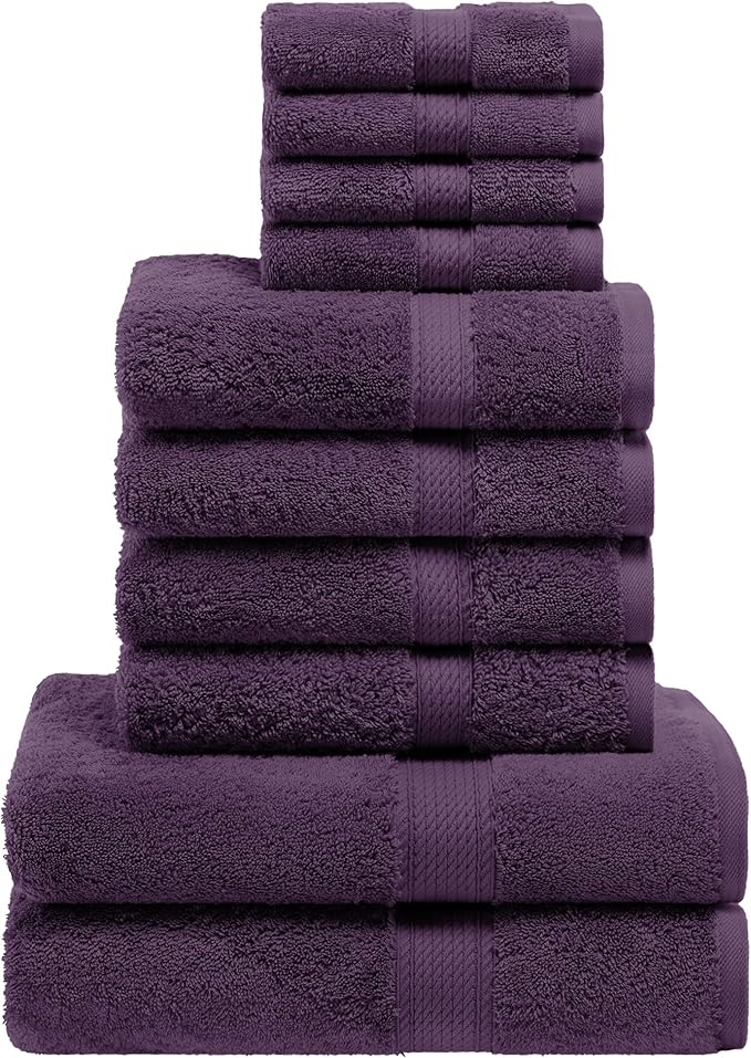 SUPERIOR Egyptian Cotton Ultra Plush & Absorbent, 10 Piece Set, Plum | Quick Dry by SUPERIOR