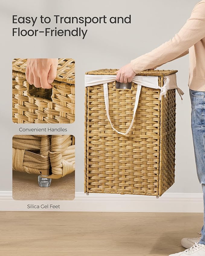 SONGMICS Laundry Hamper with Lid, 43.2Gal Synthetic Rattan - Image 4