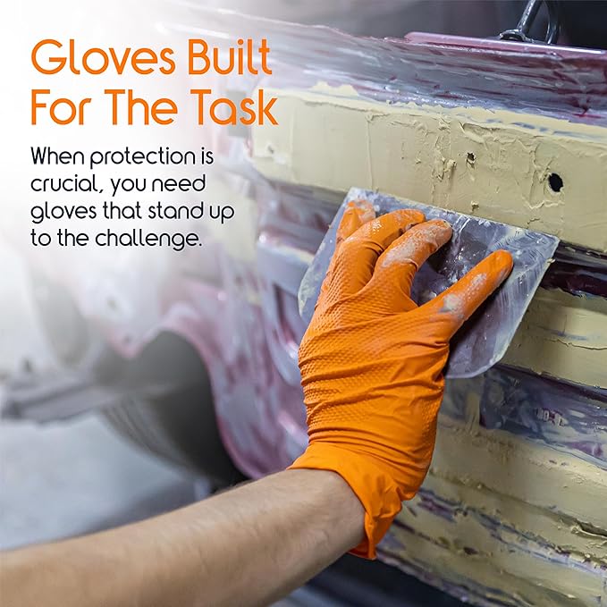 Inspire Heavy Duty Orange Nitrile Gloves | ULTRA 8 Mil Diamond Textured Grip | - Image 3