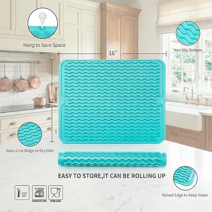 MicoYang Silicone Dish Drying Mat — Quick-Dry Ridges Counter & Sink Pad - Image 2