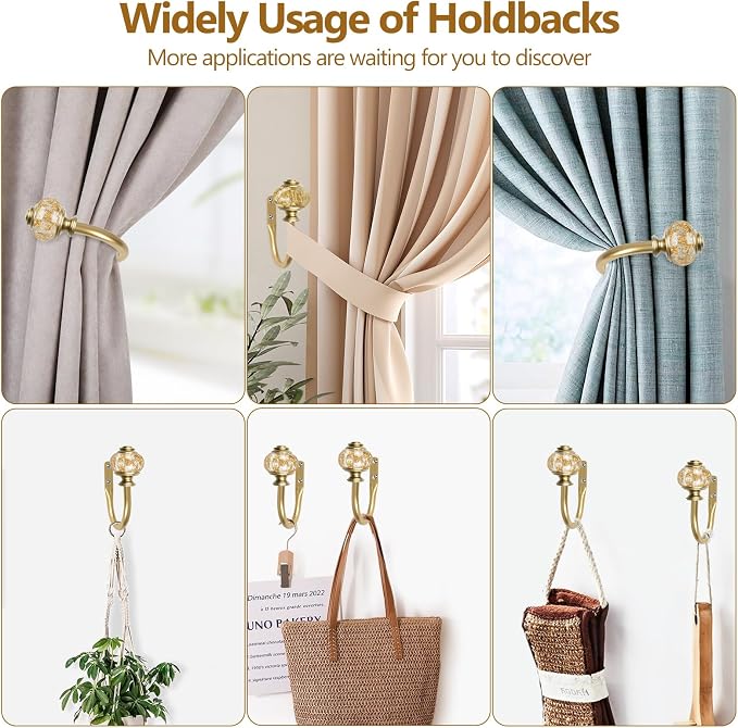 USFOOK Gold Curtain Holdbacks, Decorative Drapery Tiebacks, 2 Pack/1 Pair | - Image 8