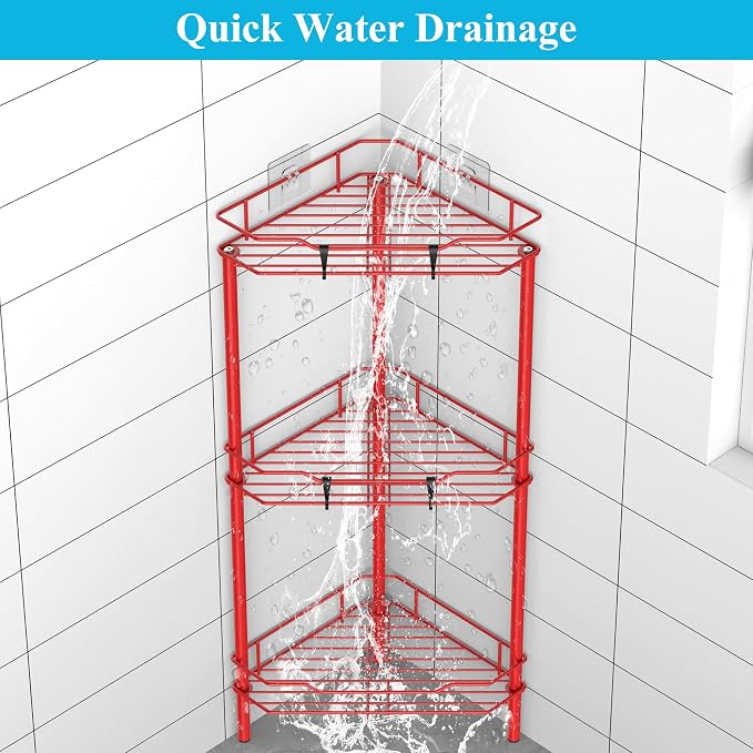 HuggieGems Metal Floor Standing Corner Shower Caddy, 3 Tier - Image 6
