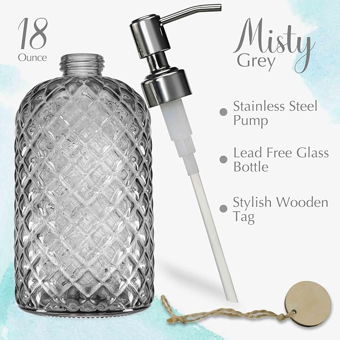 JASAI 18Oz Smoky Gray Glass Soap Dispenser - Image 2