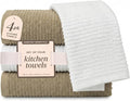 Kitchen Hand Towels Set of 4 Cotton Ribbed Taupe and White Hand Towels by MosJos