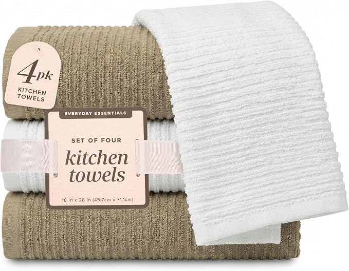 Kitchen Hand Towels Set of 4 Cotton Ribbed Taupe and White Hand Towels by MosJos