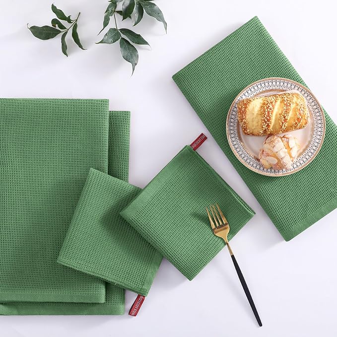 Homaxy 100% Cotton Waffle Weave Kitchen Towels, 4 Pack, Grass Green - Image 2