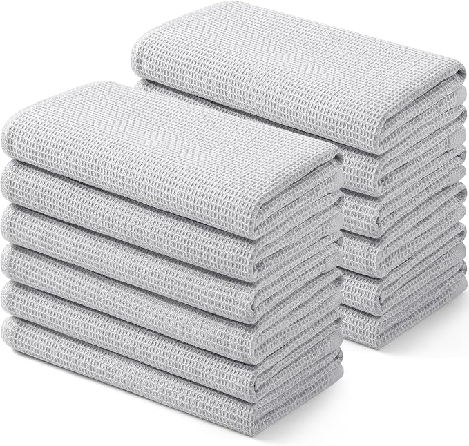 Homaxy 100% Cotton Waffle Weave Kitchen Towels, 12 Pack, Light Grey by Homaxy