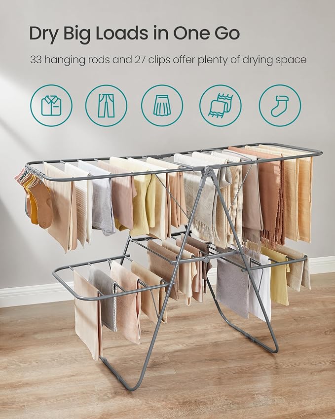 SONGMICS Clothes Drying Rack, Foldable 2-Level Laundry Drying Rack | - Image 3