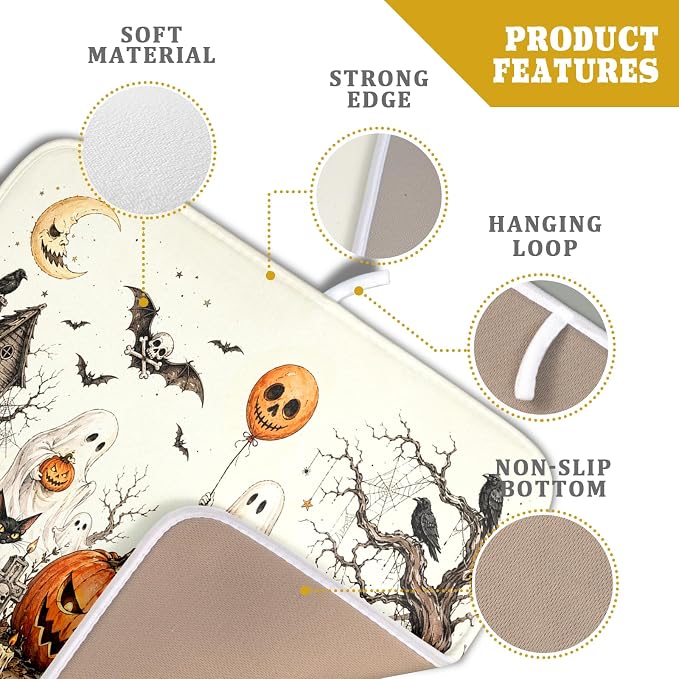 Giwawa Halloween Pumpkin Ghost Dish Drying Mat Black Cat Microfiber Dishes Pad - Image 4