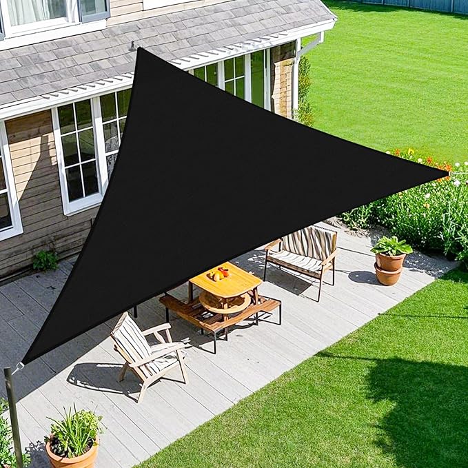 Amagenix Sun Shade Sail 12'X14'X18' Curved Edge Outdoor Shade Canopy Black Breathable 95% UV Block Shade Cloth for Patio Garden Backyard (We Make Custom Size)