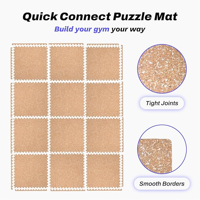 AIRHOP 0.56in Thick 48 Sq Ft Exercise Equipment Mats, 12 Tiles Upgraded Rubber Top with High Density EVA Foam, Large Interlocking Puzzle Gym Flooring for Home Gym, Heavy Weight Workout, 24 x 24in