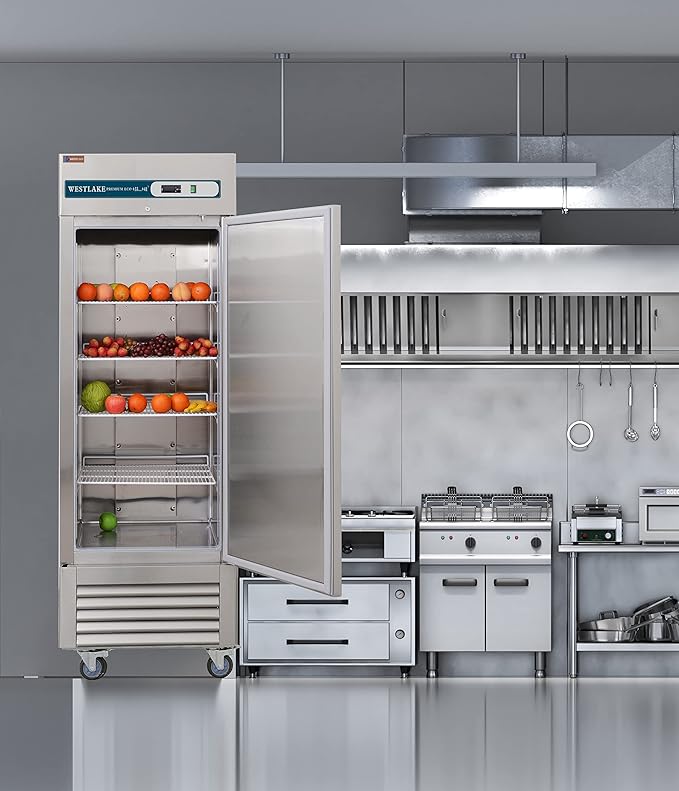 WESTLAKE 27" W Commercial Refrigerator Stainless Steel Reach in Solid Single Door Upright Fan Cooling 23 Cu.ft Cooler for Restuarant, Bar, Shop, etc