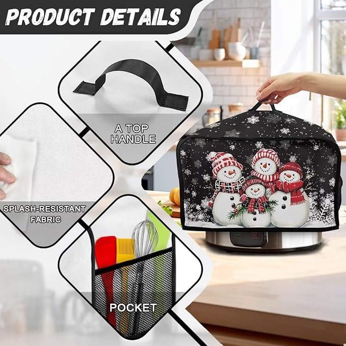 Snowman Family 6-8 Qt Slow Cooker Dust Cover for Holiday Slow Cooker Cover Holder with Pocket Dust Cover Kitchen Small Appliance Dust Covers Small Kitchen Appliance Covers