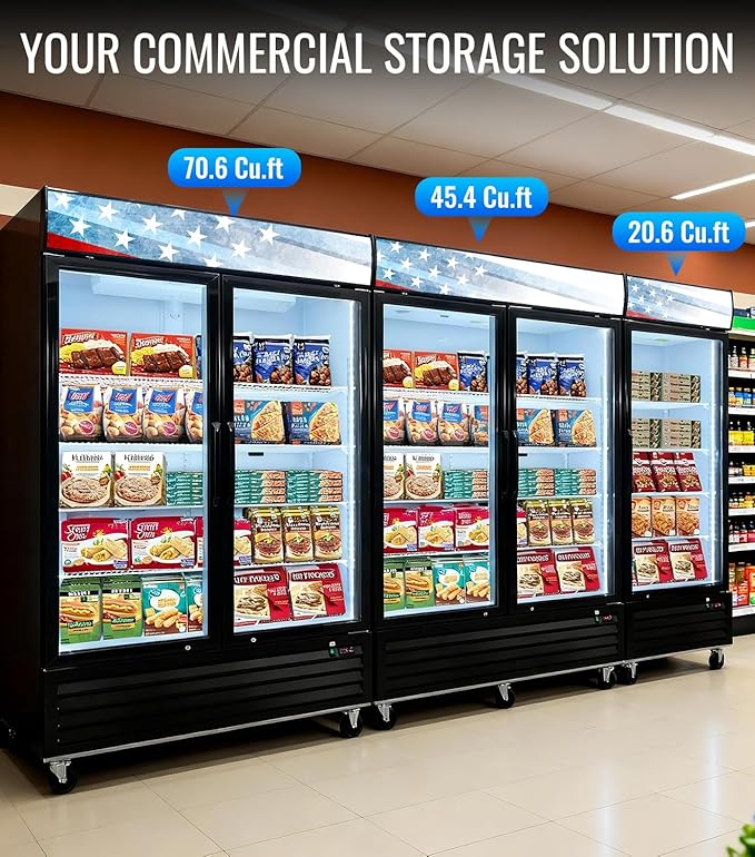 54" Commercial Merchandiser Freezer, 45.4 Cu.ft Commercial Display Freezer with 2 Glass Door, ETL Certified, -8 to -1℉, Auto Defrost, Interior LED Light, Good Choice for Supermarkets, Cafes, Stores