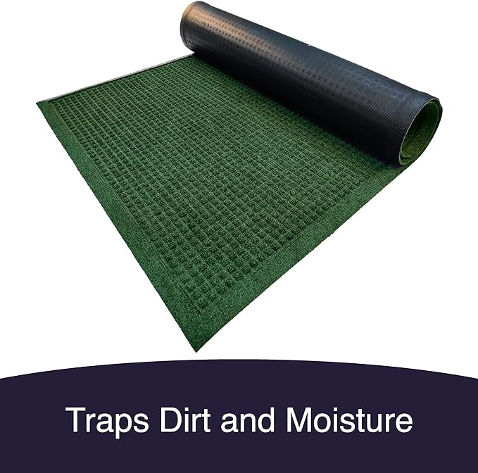 Ecomills Rubber Doormat, Medium, 24" x 36", Green, Large, Absorbent Indoor Outdoor, Stain Resistant, Rubber Non Slip Backing, Heavy Duty, Durable