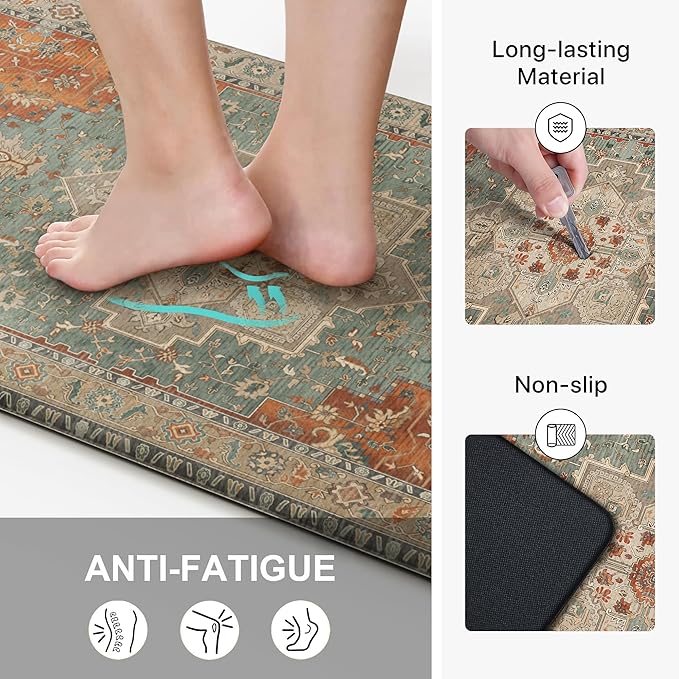 GENIMO Kitchen Mats for Floor, Washable Anti Fatigue Mat for Cushioned, 17.3"x59", Waterproof Kitchen Rugs, Non Slip Foam Comfort Standing Mat Rug for Home, Runner, Sink, Laundry, Multi