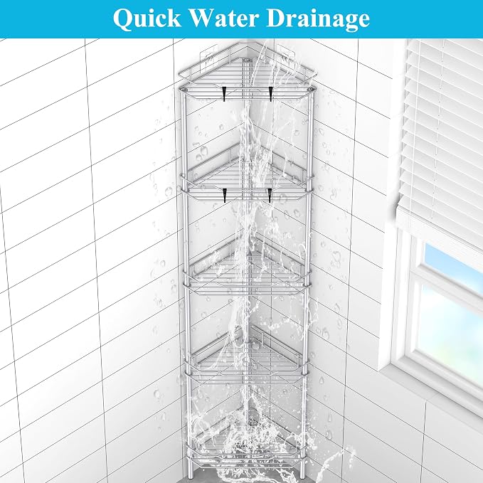 HuggieGems Metal Floor Standing Corner Shower Caddy, 5 Tier - Image 5