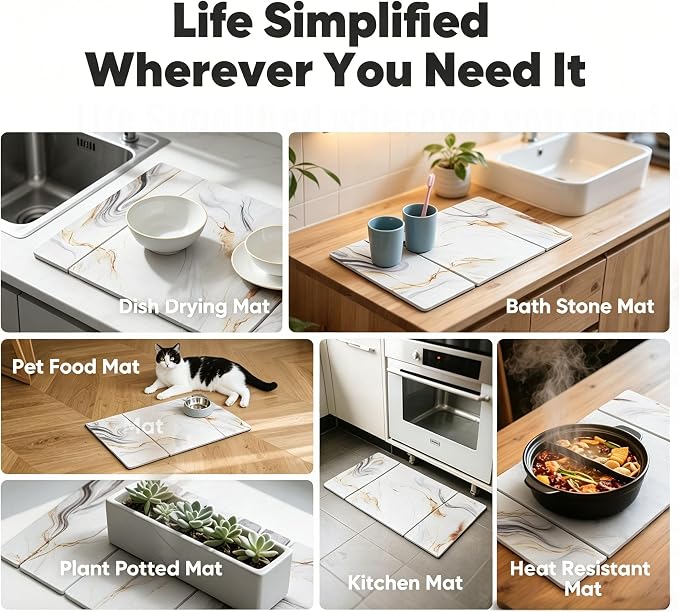Stone Drying Mat for Kitchen Counter, Quick Diatomaceous Earth Mats for Dishes - Image 5