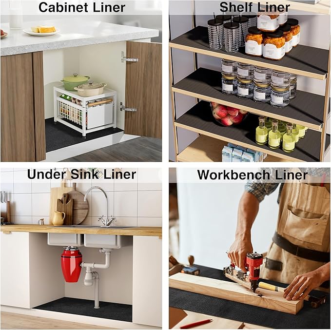 PABUSIOR Black Foam Shelf Liners: 12 Inch x 16 FT Non-Slip Tool Box Drawer Mat - 5 MM Thick Easy to Cut Kitchen Cabinet Liner for Narrow Shelves