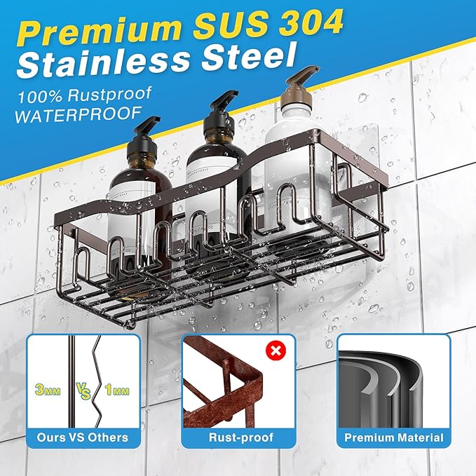 5-Pack Shower Caddy, No Drill Adhesive Shower Organizer, Rustproof Stainless - Image 5