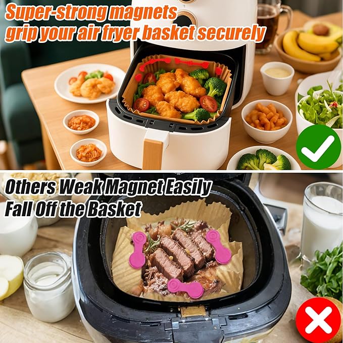 Air Fryer Magnets Silicone Buckle for Parchment Paper Liners, High-Temp Resistant Air Fryer Accessories, Lock Paper from Heating Element or Covering Food, Prevent Burning & Uneven Cooking (12)