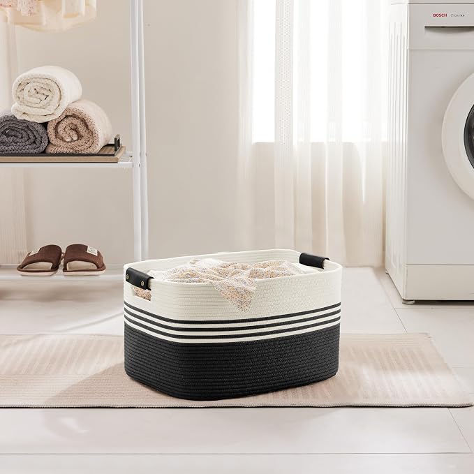 45L Small Woven Laundry Basket Hamper - Image 3