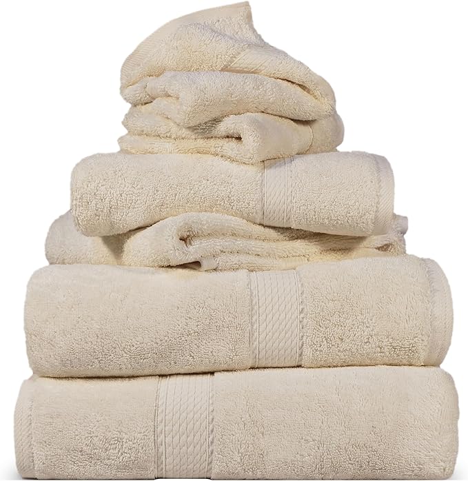 SUPERIOR Egyptian Cotton Ultra Plush & Absorbent, 6 Piece Set, Cream | Quick Dry by SUPERIOR