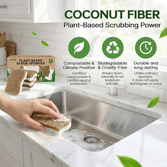 9 Pack Biodegradable Natural Dish Kitchen Sponges | Compostable Cellulose and - Image 4