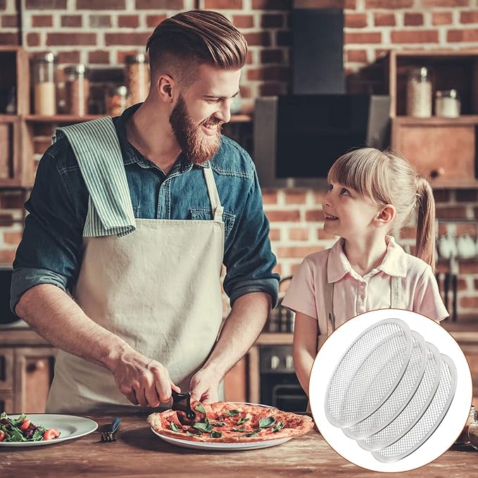 Boao 4 Pieces 10 Inch Pizza Screen Seamless Baking Aluminum Round Pizza Mesh Tray for Baking Oven Home Kitchen Restaurant Supplies