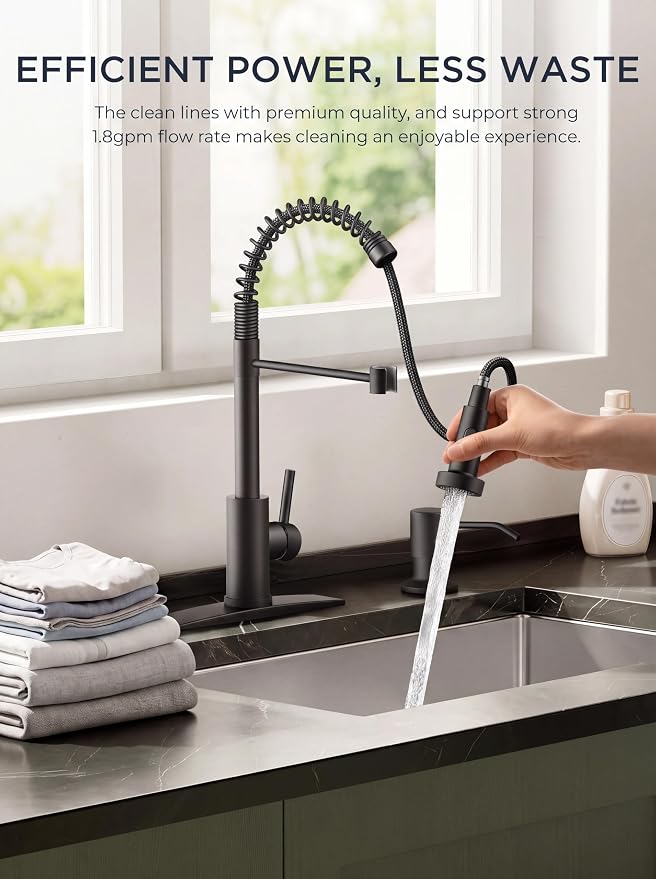 FORIOUS Black Kitchen Sink Faucet, Pull Down Sprayer, Classic High Arc | - Image 6