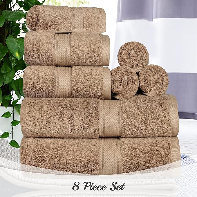 Superior Egyptian Cotton Ultra Plush & Absorbent, 8 Piece Set, Latte | Quick Dry - Image 7