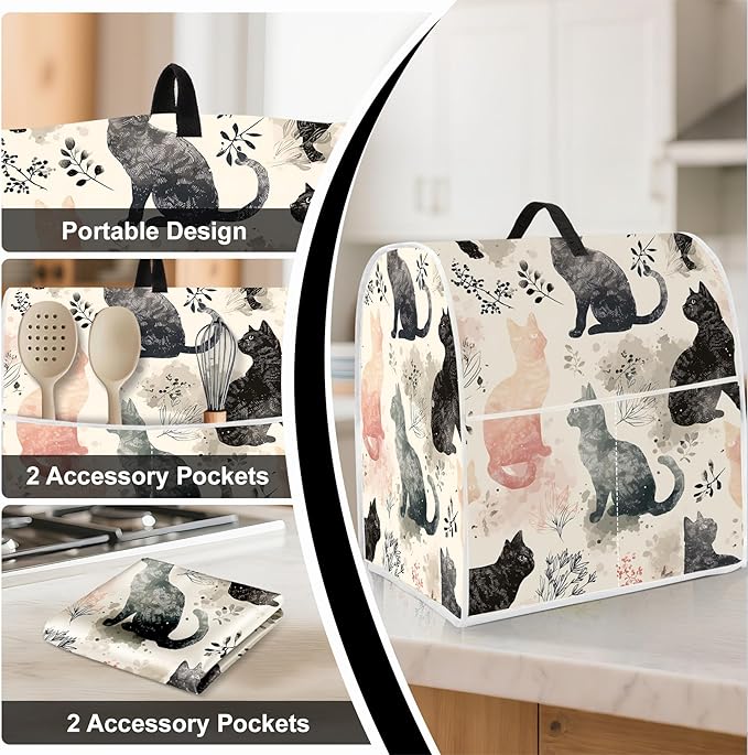 Stand mixer cover with handle and storage bag, reusable and washable, stylish retro floral design, keeps kitchen countertops clean and tidy (fits 6-8 quart mixers).