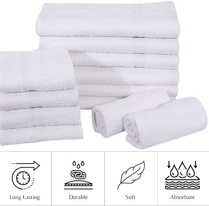 White 16x27 Inch Cotton Blend Economy Hand Towels Salon/Gym/Hotel Super use - Image 2