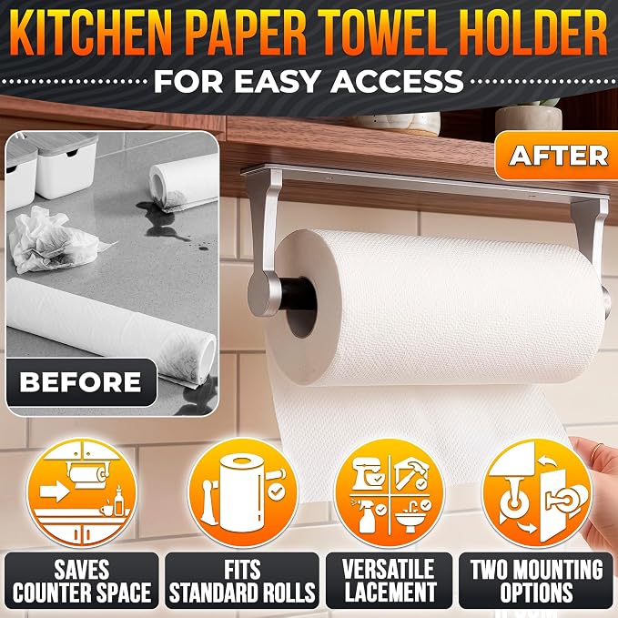 Silver Paper Towel Holder Under Cabinet, Space-Saving - Image 4