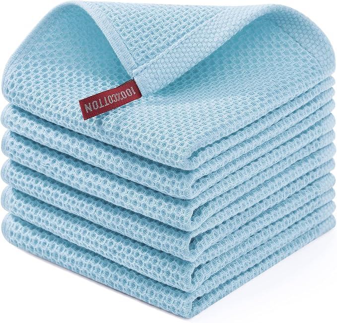 Homaxy 100% Cotton Waffle Weave Kitchen Dish Cloths 6-Pack, Sky Blue | 12 x 12 by Homaxy