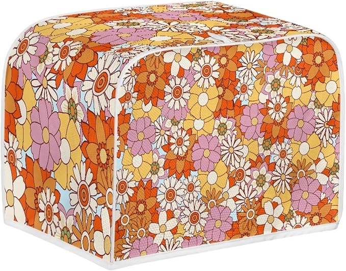 Hippie Floral Print Toaster Covers 4 Slice Dust Protection Bread Maker Covers Toaster Oven Cloth Cover Kitchen Accessories Washable Appliance Cover