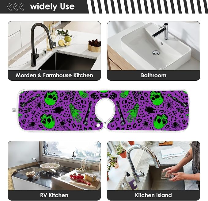 Halloween Leopard Skull Hands Sink Mat - Image 7