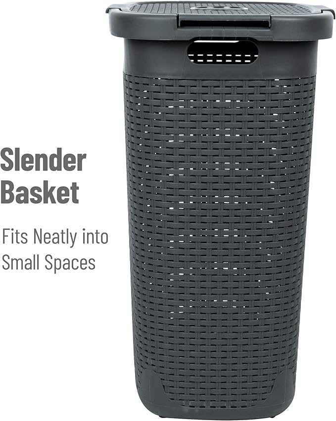 Mind Reader 60L Slim Laundry Hamper, Clothes Basket, Wicker Style, 17.65"L x - Image 6