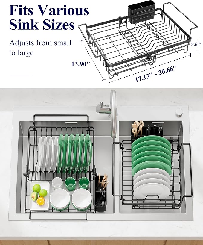 Kitsure Expandable in-Sink or Over-Sink Dish Drying Rack, Dish Drainer - Image 2