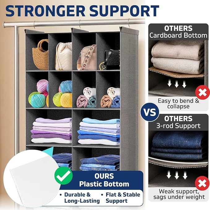 5 Tier Hanging Closet Organizer, 14 Compartments Dual Row Storage, 3 Sturdy - Image 4