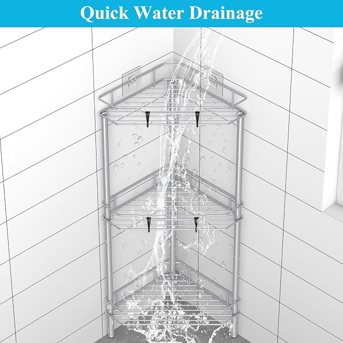 HuggieGems Metal Floor Standing Corner Shower Caddy, 3 Tier - Image 6