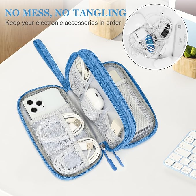 FYY Electronic Organizer, Travel Tech Pouch Bag, Cable Organizer Cyan | Wrist - Image 5