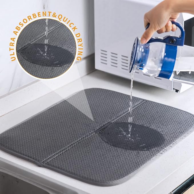 FRESHMINT Dish Drying Mats 2 Pack, Ultra Absorbent, Microfiber, Washable & - Image 4